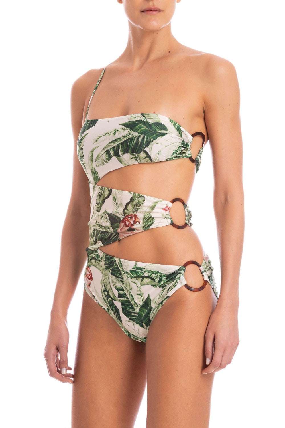 Cult Gaia Tropical One-Shoulder Swimsuit With Hoops Detail