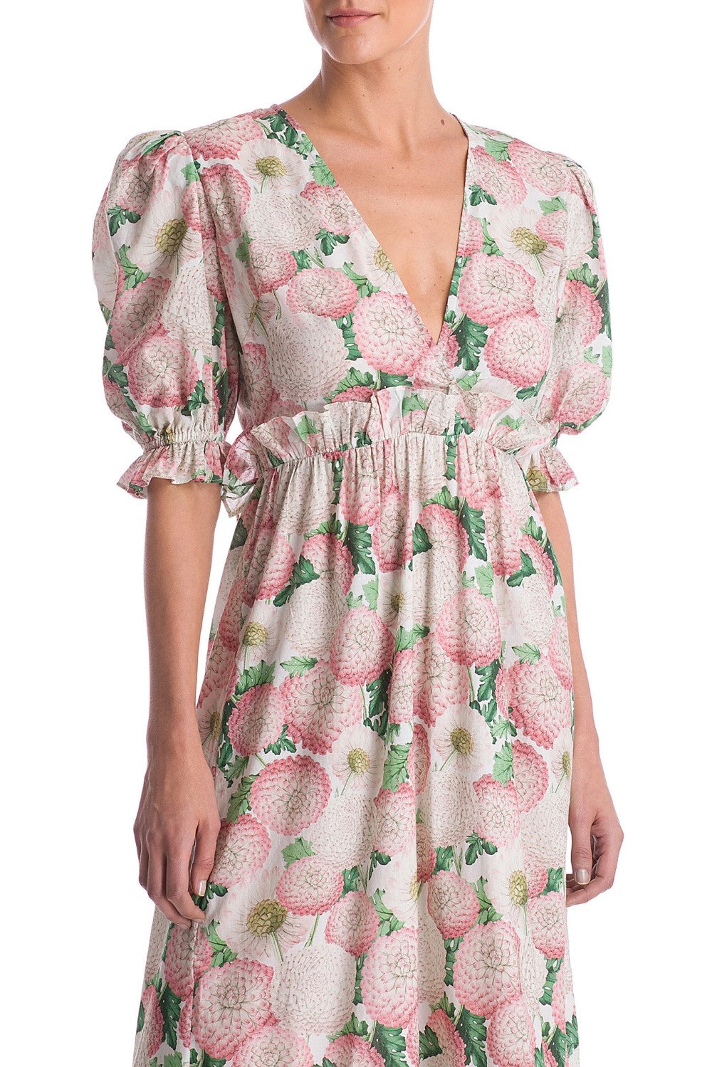 Inspired from vintage silhouettes, this dress is crafted from silk, to an airy, balloon sleeved silhouette with subtly padded shoulders- the wrap-around shape is very practical and you can wear also as a cover up