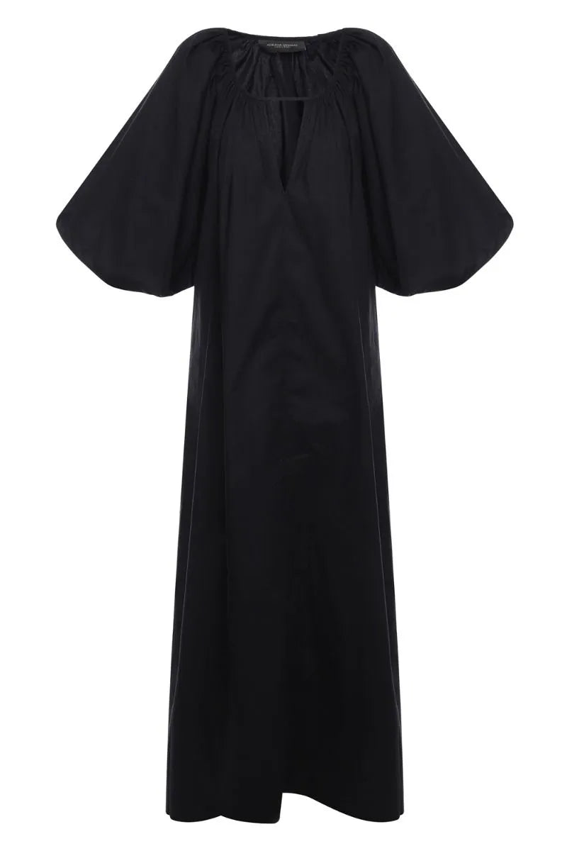 Effortless Chic Black Puff-Sleeved Long Dress Product