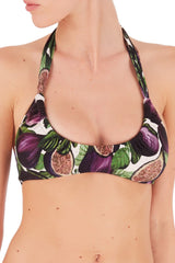 This Fig vintage illustration is inspired by exotic landscapes from Greece and the purple shade of the halterneck bikini is perfect for your next vacation