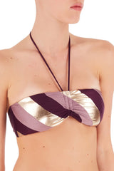 his glamourous bikini is inspired by ´70s swimwear. Made from stretch fabric and metallic details, this top bandeau style is best suited for those with smaller busts