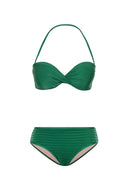 The solid plisse bikini briefs offer good coverage, while the bandeau top minimizes tan lines – it also offers an extra adjustable strap for your comfort fit