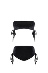 Chic black velvet bandeau top bikini with side ties helps you to find your perfect fit