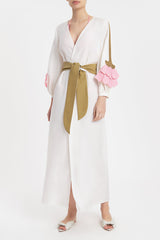Solid Carre Vintage Puff-sleeved Long Robe