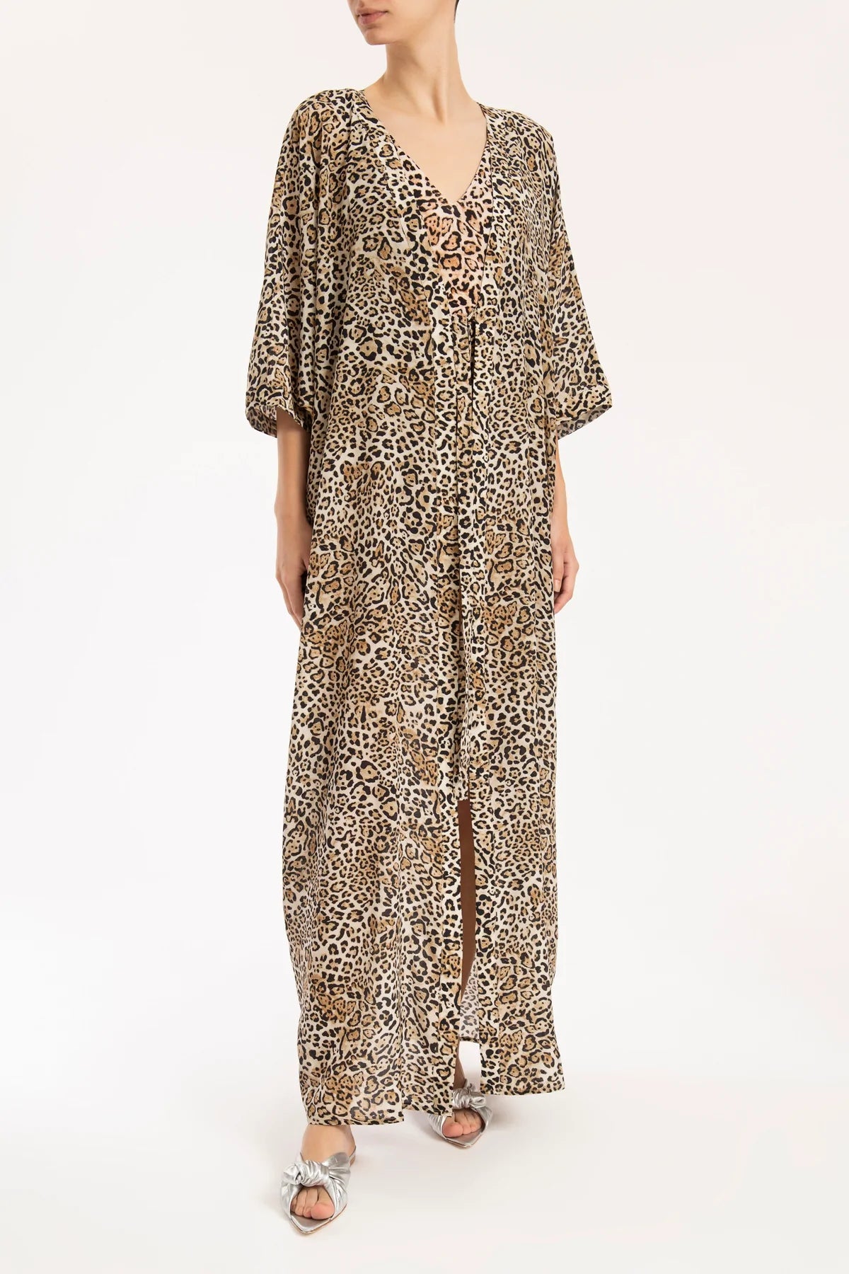 Leopard Long Robe With Knot