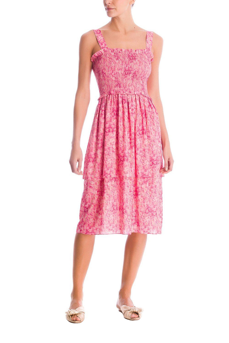 hydrangea midi dress Women's Hydrangea Print Midi Dress With Lastex Detail | Color: Pink