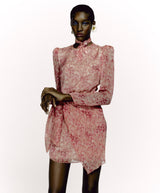 This New Vintage style dress is crafted from lightweight silk with baloon-sleeved silhouette and subtly padded shoulders