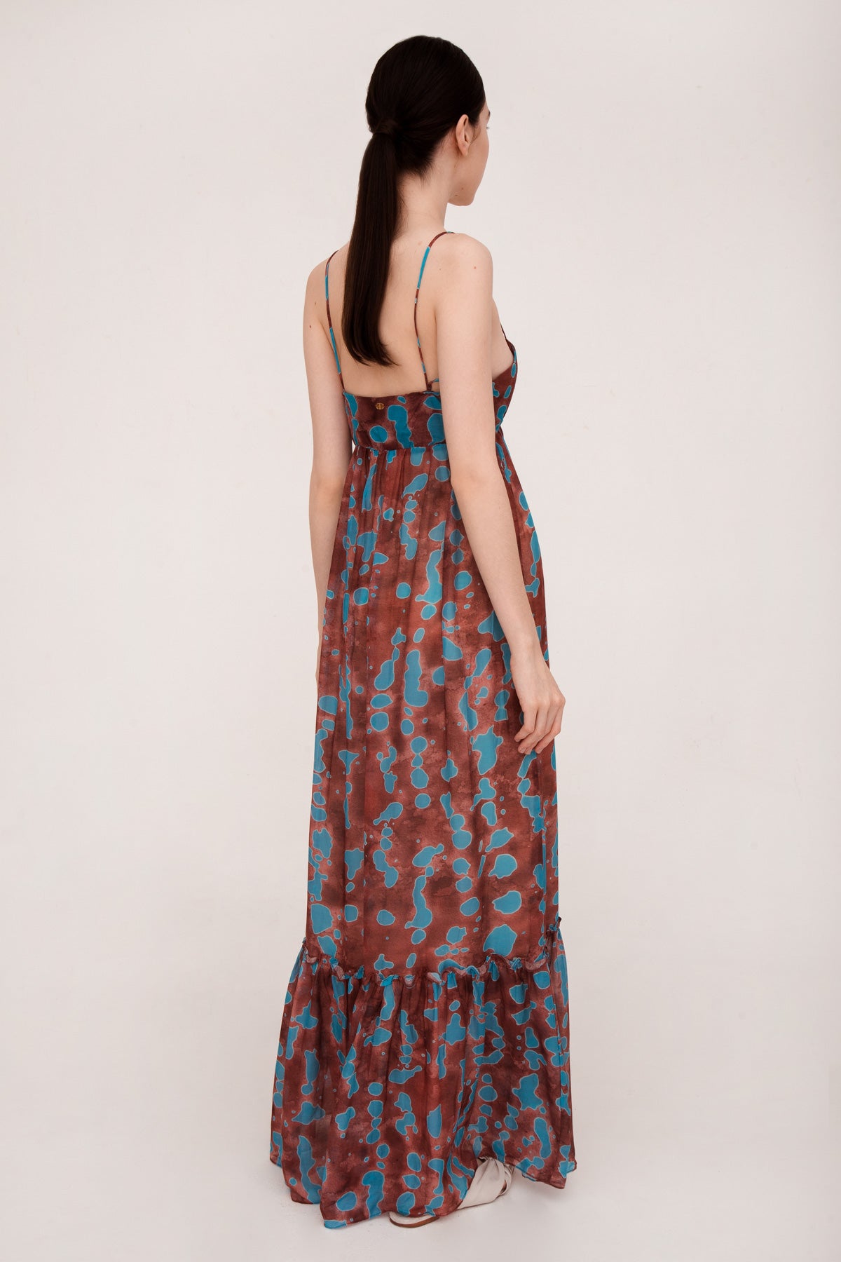 Island Print Long Dress Back