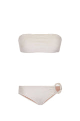 This strapless top bandeau bikini is ideal for those with smaller busts and comes with low-rise briefs with a chic resin buckle detail