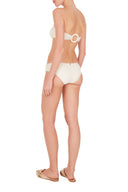 This strapless top bandeau bikini is ideal for those with smaller busts and comes with low-rise briefs with a chic resin buckle detail