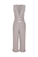 The chic lightweight linen-blend jumpsuit that comes with the matching belt with resin buckle detail has inspirations from vintage references from 1970’s style
