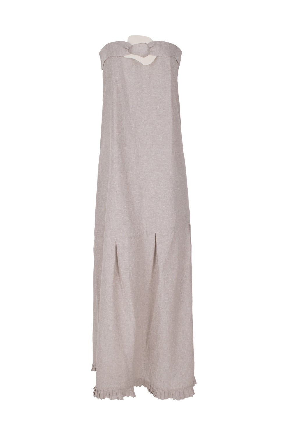 Look for lightweight linen-blend pieces like this strapless and elegant easy-chic dress for balmy evenings