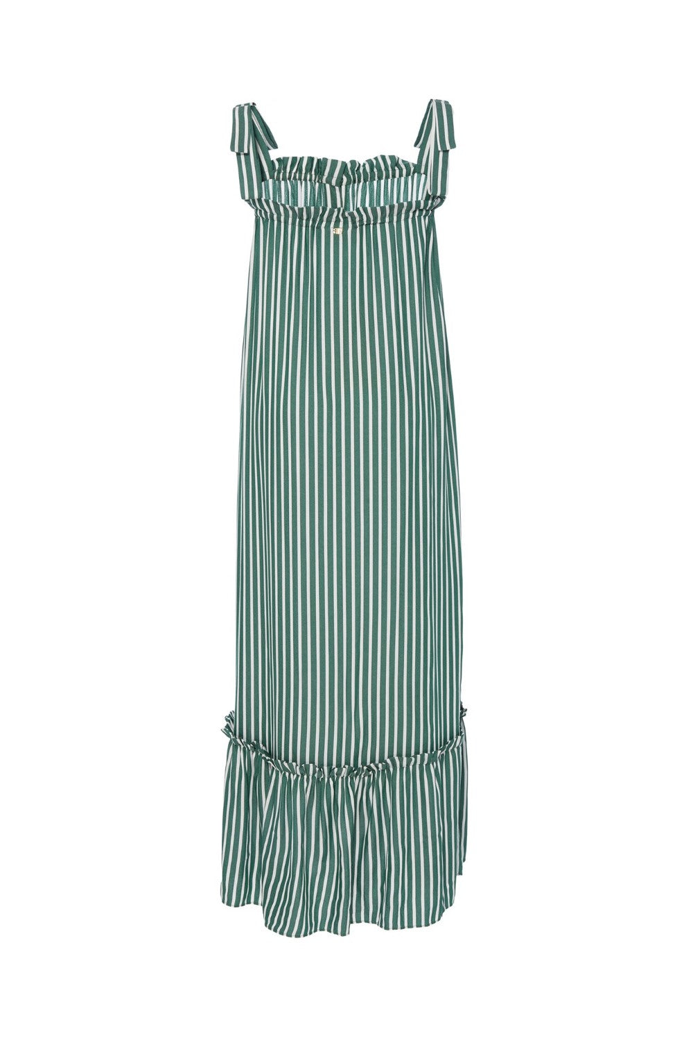 Josephine Striped Green Long Dress with Banana Detail Product Back