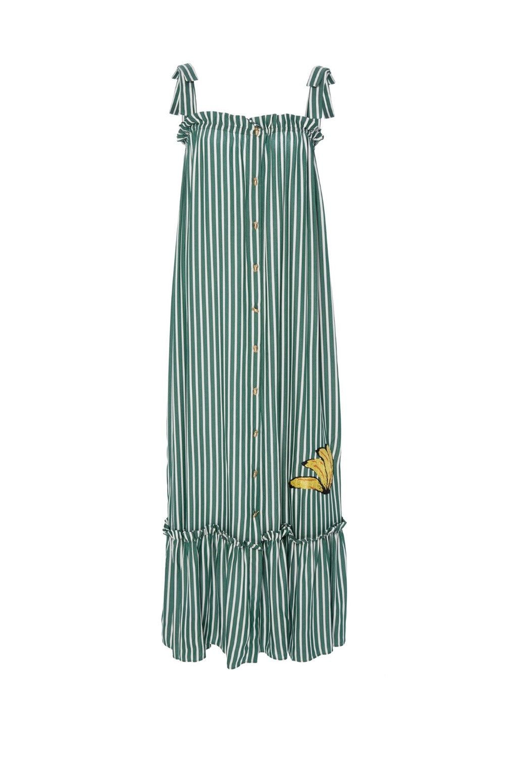 Josephine Striped Green Long Dress with Banana Detail Product Front