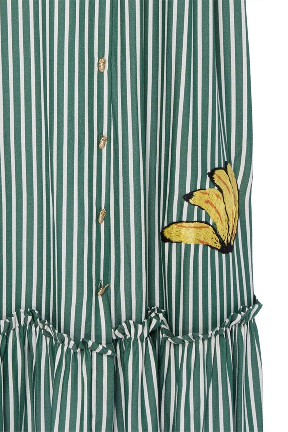 Josephine Striped Green Long Dress with Banana Detail