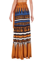 Crafted from viscose this waist-tie skirt is cut to a high-rise silhouette and features La Africana head in blue, yellow and black