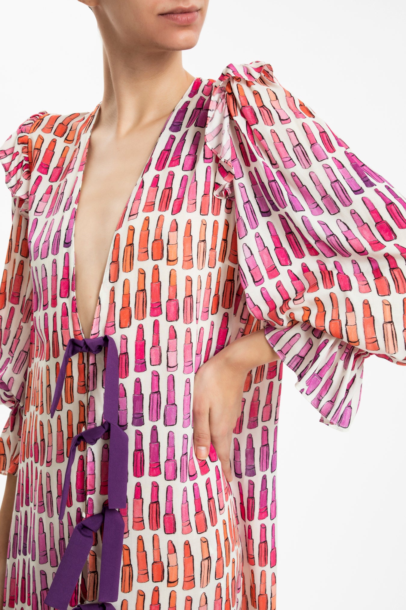 Lipstick Long Robe With Bows Detail