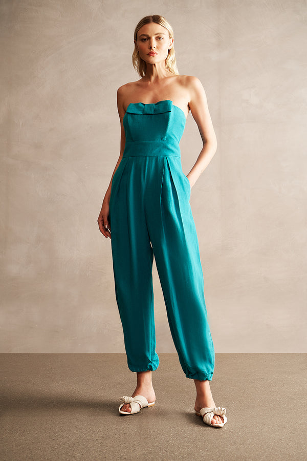 Lipstick Solid Strapless Jumpsuit Front