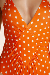 Tangerine Pois Halterneck Frilled Swimsuit