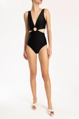 Solid Cut-Out Swimsuit With Hoop
