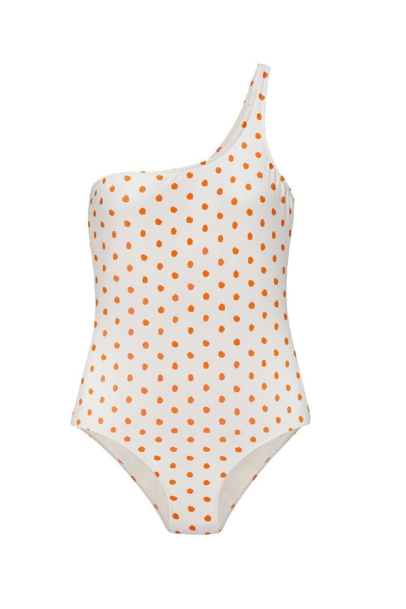 Tangerine Pois One-shoulder Swimsuit