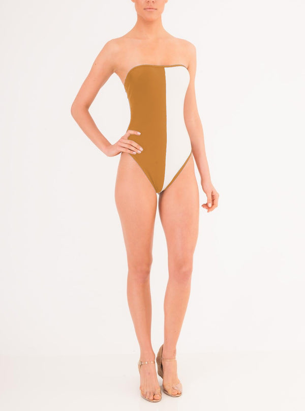 Two Color Strapless Swimsuit