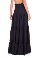 Marine Navy Long Skirt With Seashell Embroidery Back