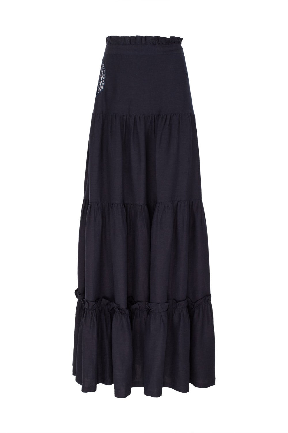 Marine Navy Long Skirt With Seashell Embroidery Product