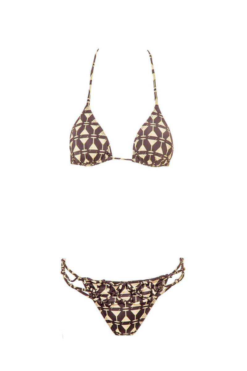 Our exclusive Martini Glass Glass print in its orange version adds a special charm to this bikini set