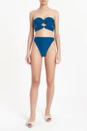 Matelasse Strapless High-leg Bikini Turquoise Front