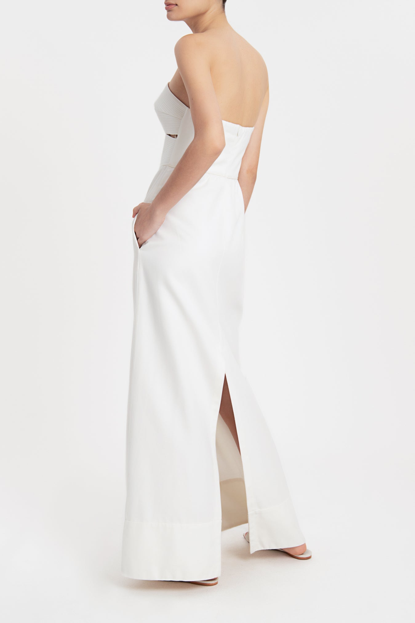 Matelasse Strapless Long Dress Off White Back