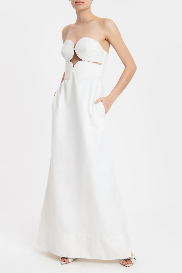 Matelasse Strapless Long Dress Off White Front