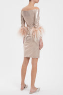 Metallic Off-The-Shoulder Short Dress With Feathers Back 2