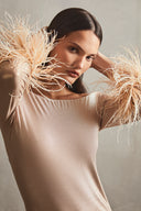 Metallic Off-The-Shoulder Short Dress With Feathers Detail 2