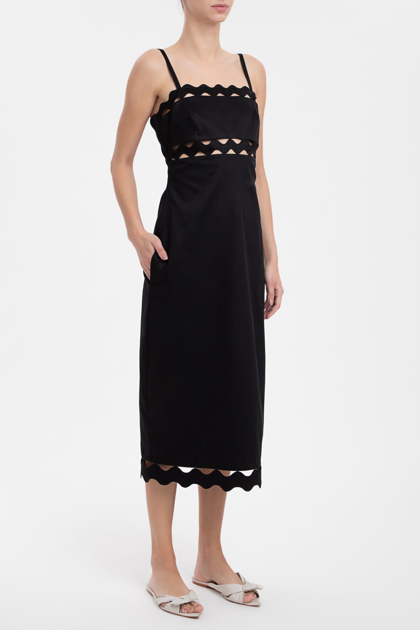 Moves Black Midi Dress With Straps Front 2