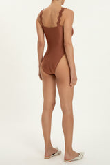 Moves Brown High-Leg Swimsuit with Straps Back