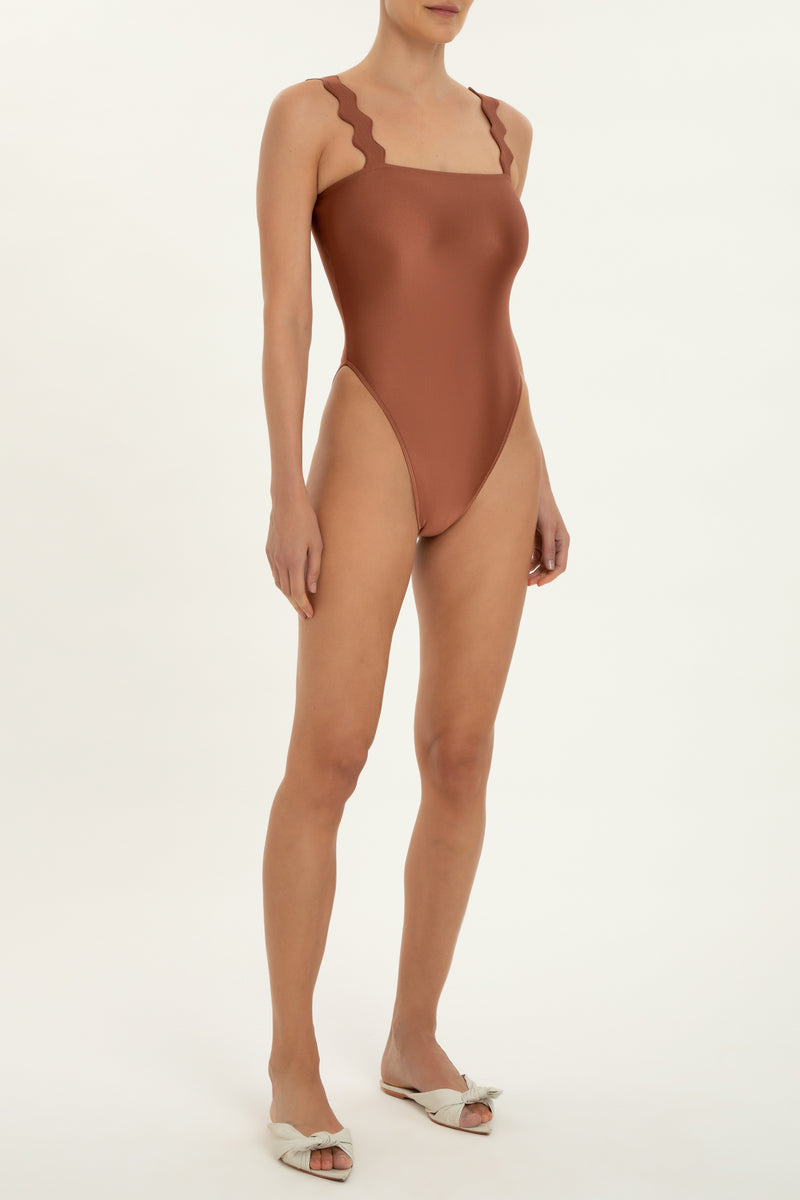 Moves Brown High-Leg Swimsuit with Straps Front