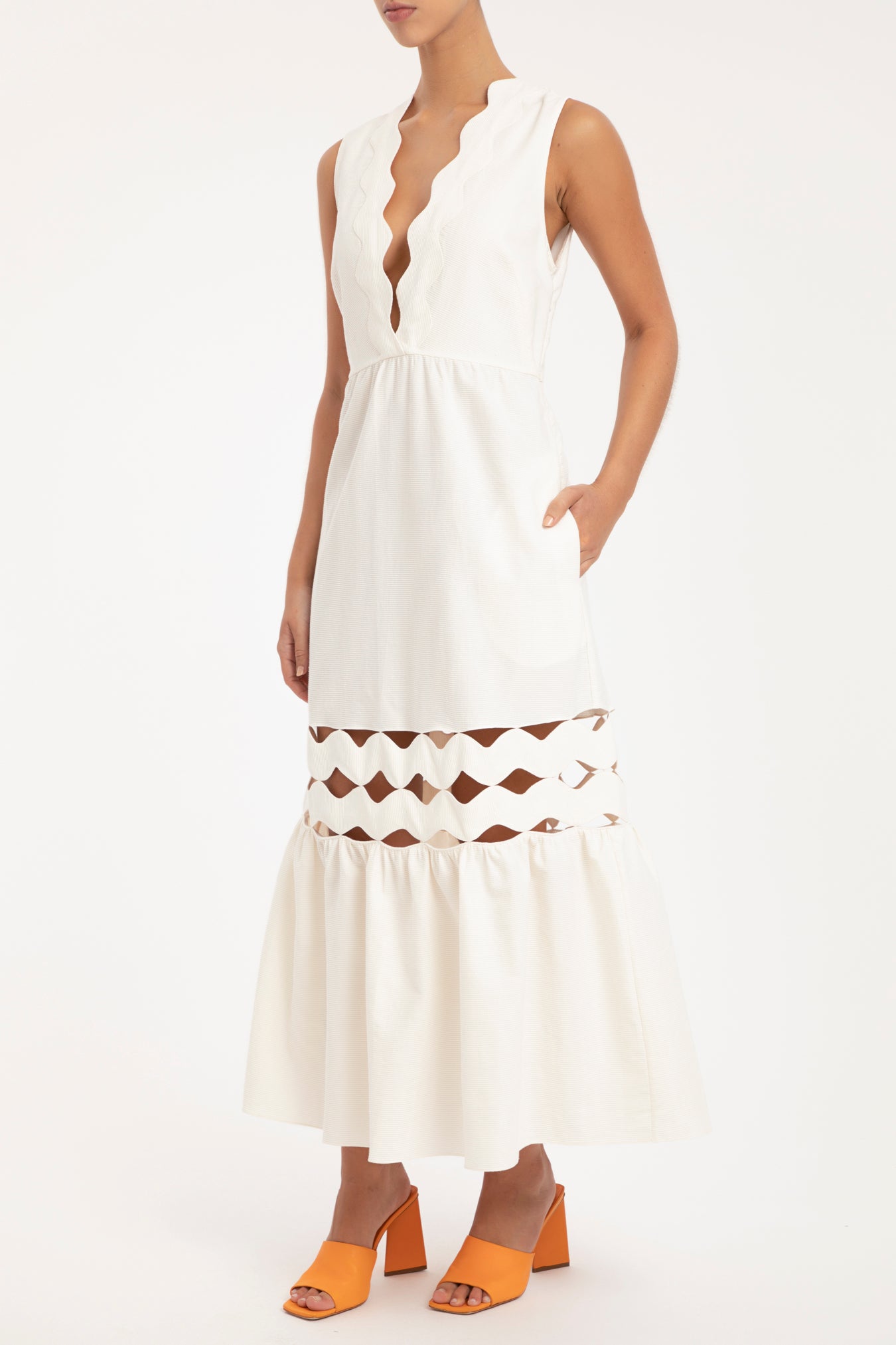Moves Off White Midi Dress With Straps Front 2