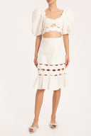 Moves Off White Ruffled Short Skirt Front