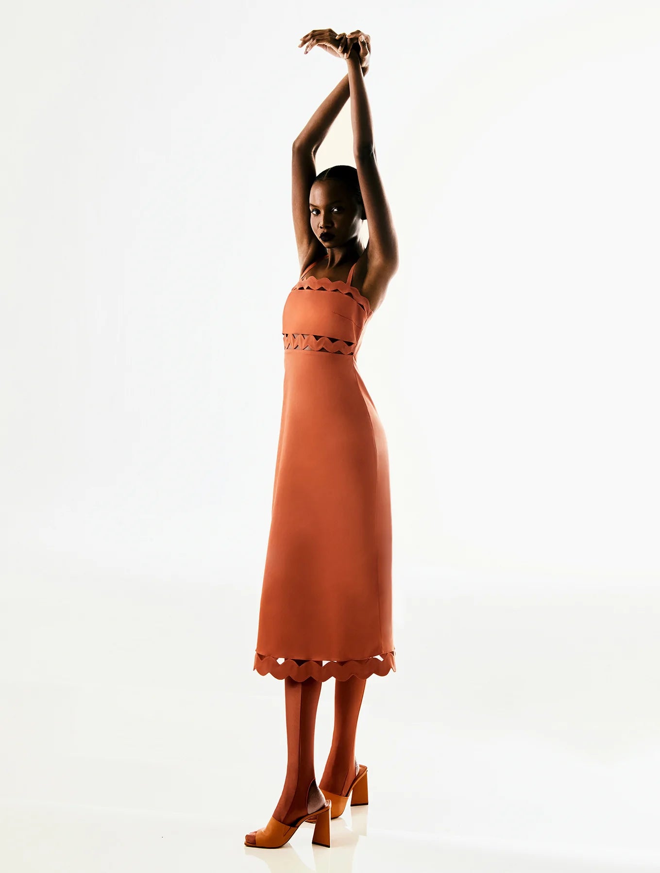 Moves Orange Midi Dress With Straps Front 2