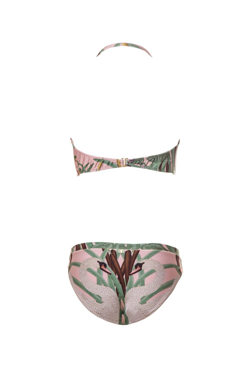 Our exclusive symmetric Art-Nouveau Swan meets this charming, vintage inspired set, featuring a style V-cut bottom and a bandeau top