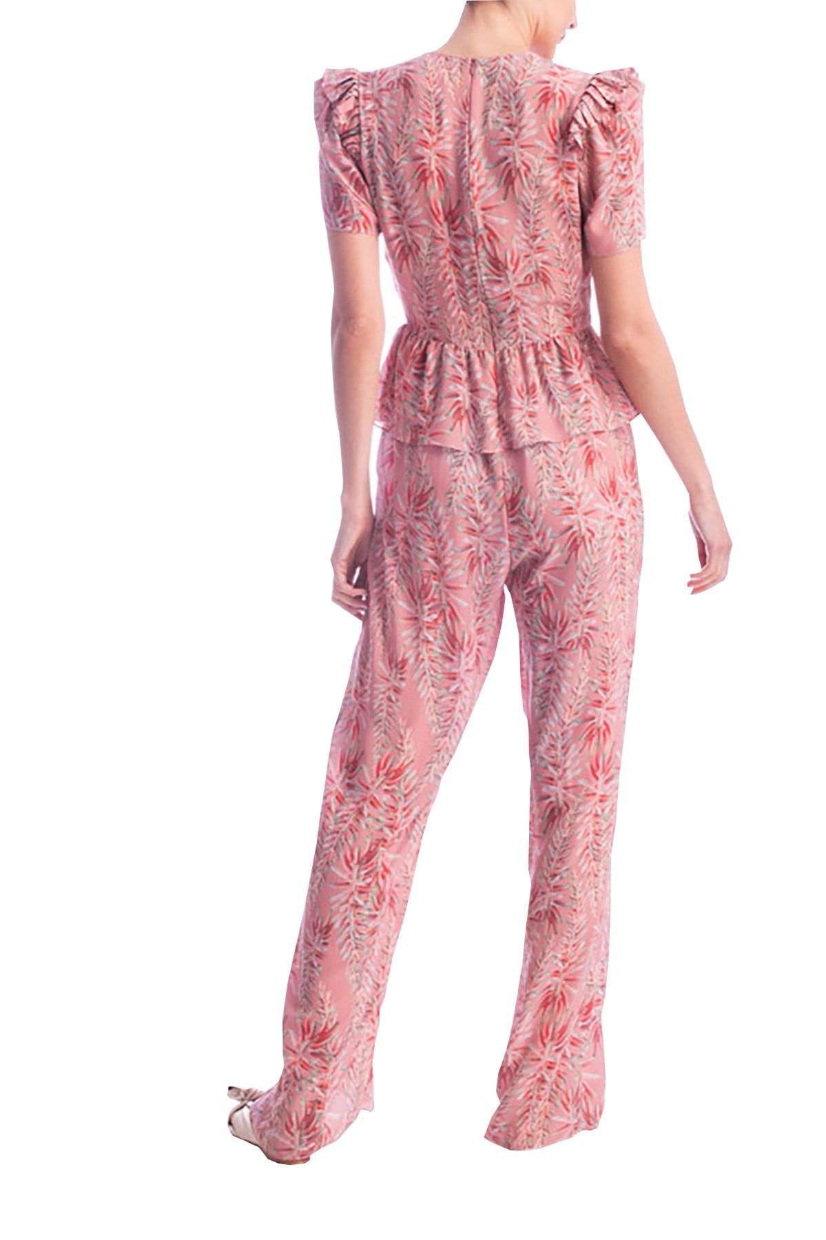 Pink Aloe V-Neck Ruffled Jumpsuit Back