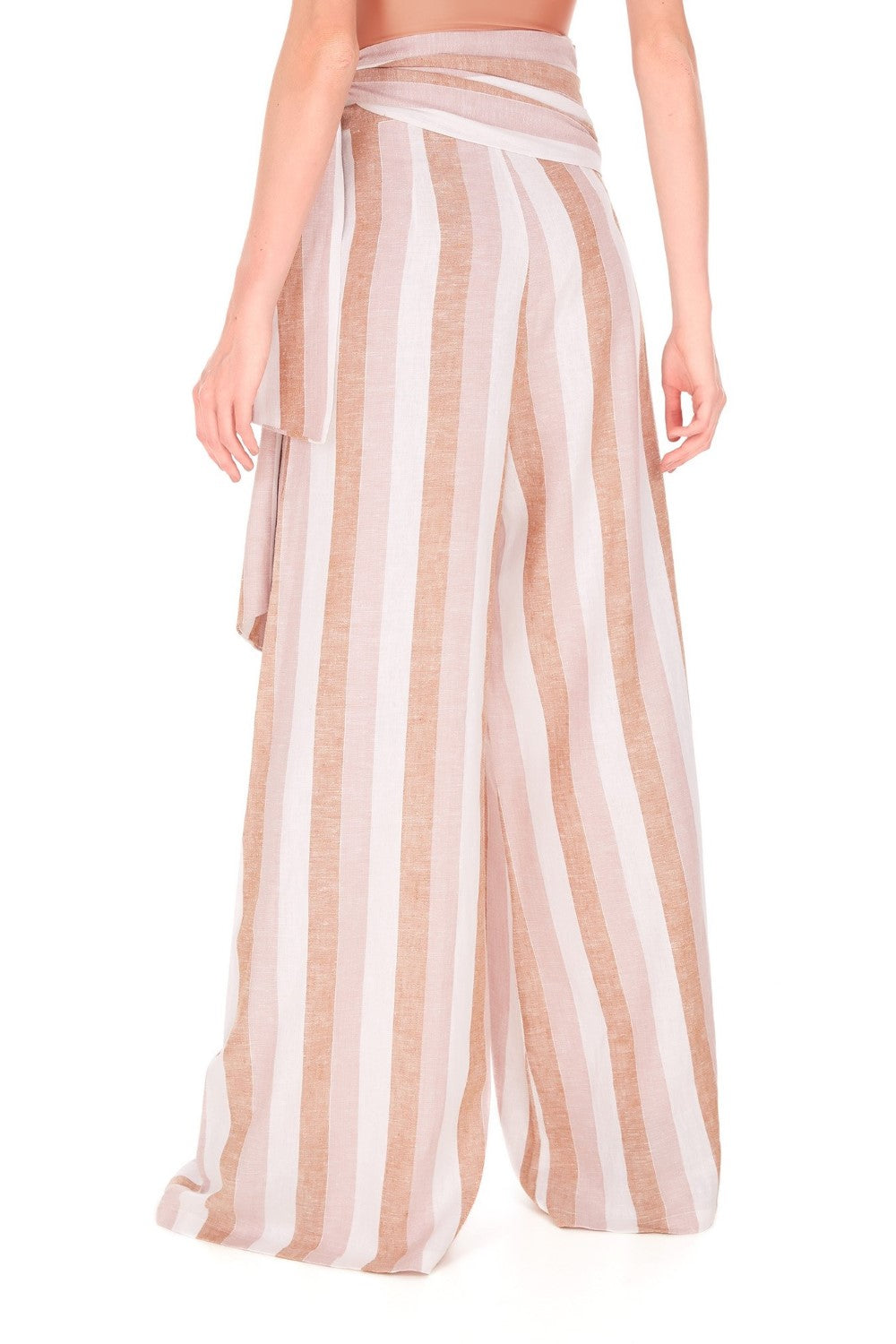 Porto Striped Wide Pants with Sash Back