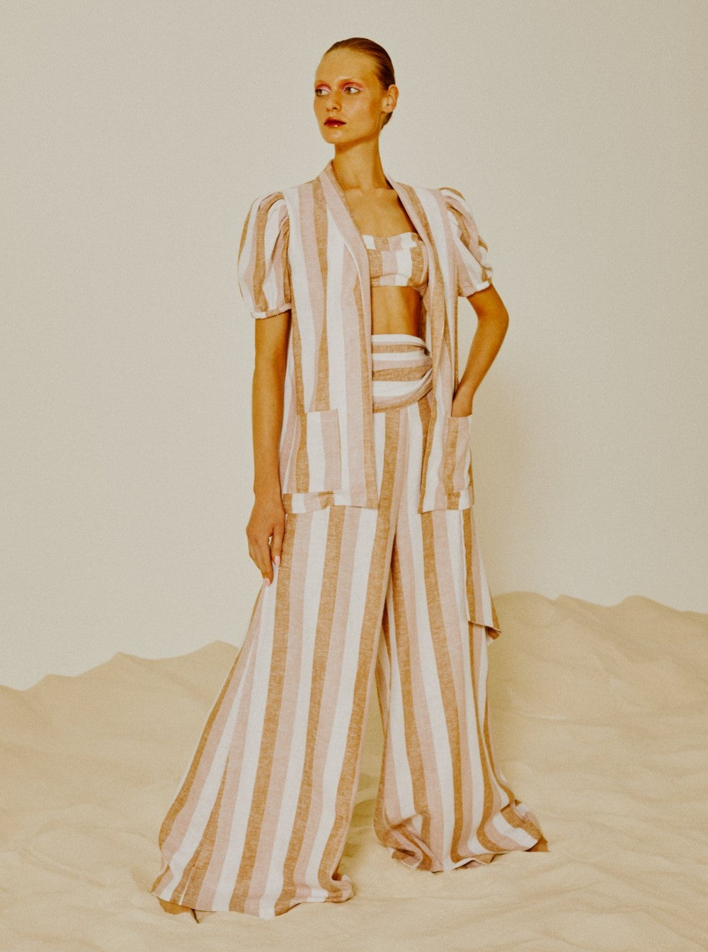 Porto Striped Wide Pants with Sash Campaign Image