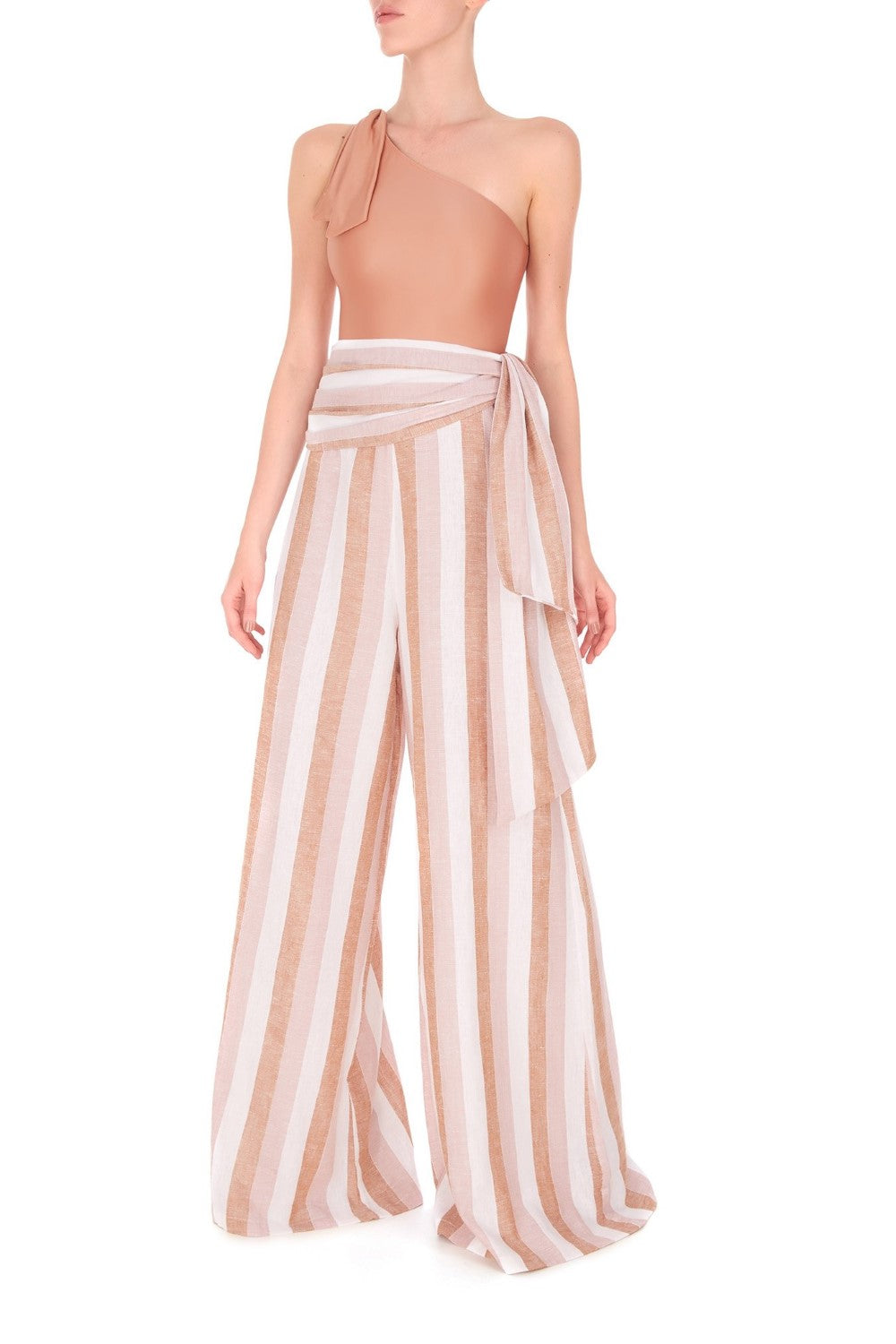 Porto Striped Wide Pants with Sash Front