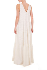 This timeless and romantic dress is crafted from cotton with an elegant V-neck and moves gracefully when you walk