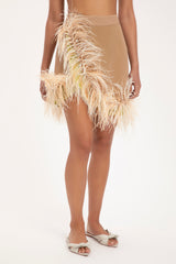 Solid Short Skirt With Feathers