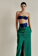 Solid Long Buttoned Skirt With Front Slit