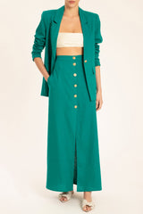Solid Long Buttoned Skirt With Front Slit