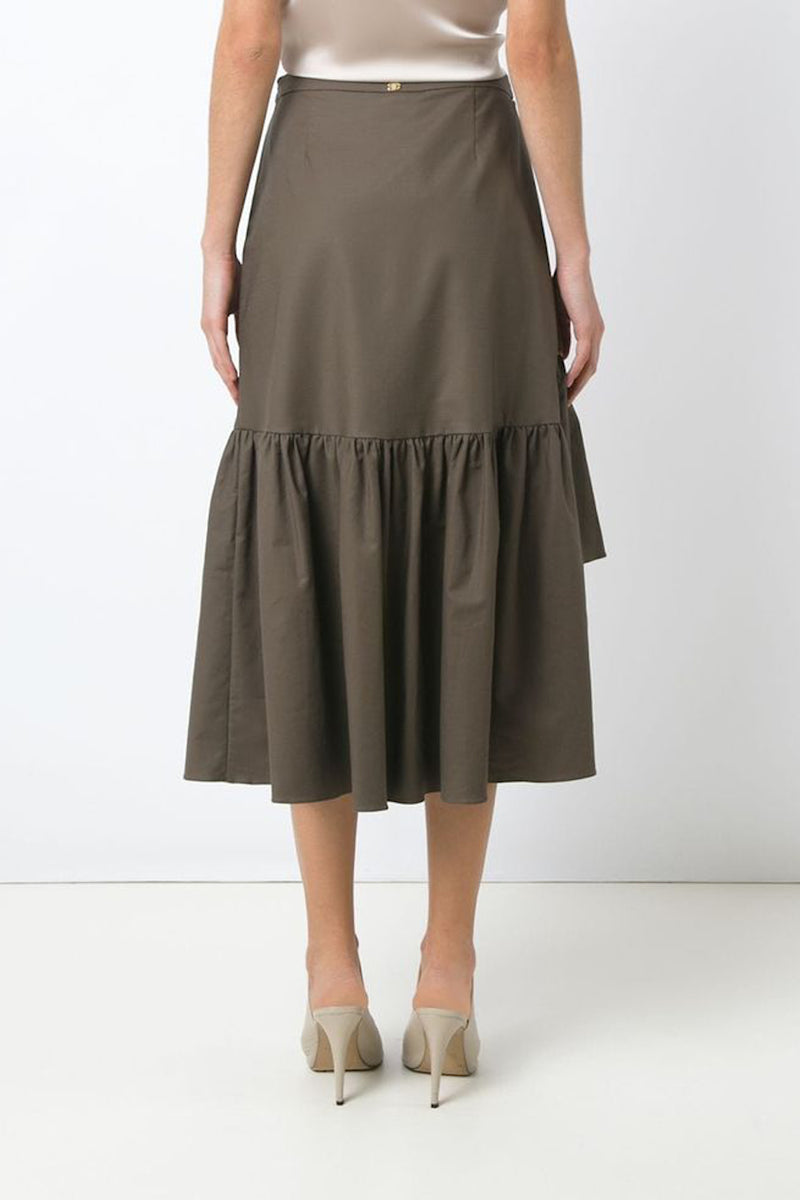Solid Midi Skirt with Ruffles
